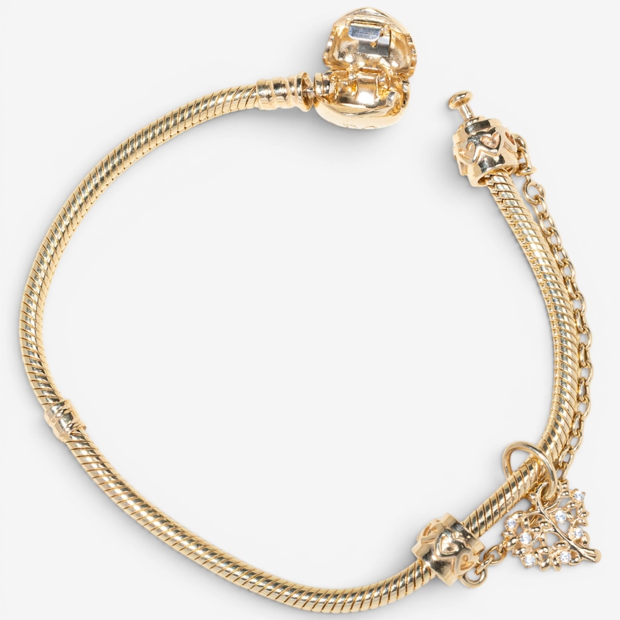 Image 756045_ALTMORE2.jpg, Product 756-045 / Price $8,995.00, Estate Originals 14K Yellow Gold 7.5" Pandora Bracelet with Fold-Over Heart Clasp and Family Tree Charm from Estate Originals on TSC.ca's Jewellery department