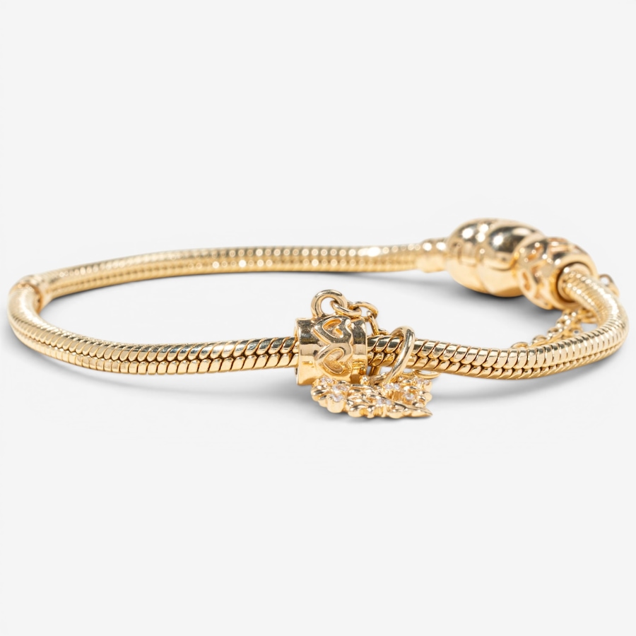 Image 756045_ALTMORE3.jpg, Product 756-045 / Price $8,995.00, Estate Originals 14K Yellow Gold 7.5" Pandora Bracelet with Fold-Over Heart Clasp and Family Tree Charm from Estate Originals on TSC.ca's Jewellery department