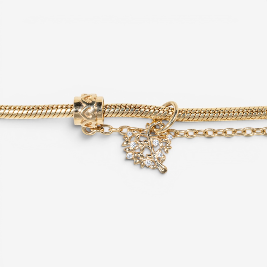 Image 756045_ALTMORE5.jpg, Product 756-045 / Price $8,995.00, Estate Originals 14K Yellow Gold 7.5" Pandora Bracelet with Fold-Over Heart Clasp and Family Tree Charm from Estate Originals on TSC.ca's Jewellery department