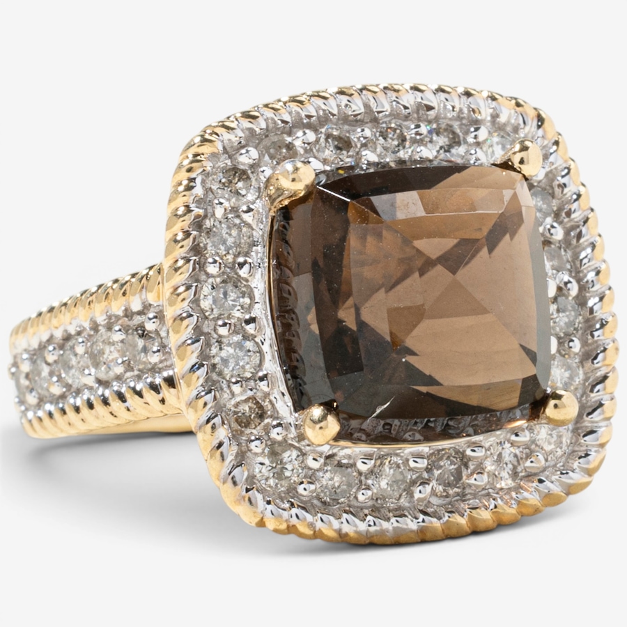 Image 756047_ALTMORE1.jpg, Product 756-047 / Price $2,495.00, Estate Originals 10K Yellow and White Gold Smokey Quartz and Diamond Halo Ring from Estate Originals on TSC.ca's Jewellery department