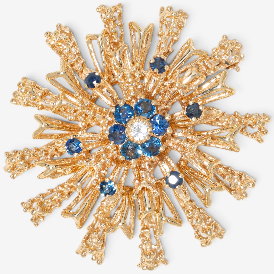 Image 756052.jpg, Product 756-052 / Price $4,695.00, Estate Originals 14K Yellow Gold Sapphire and Diamond Starburst Motif Brooch from Estate Originals on TSC.ca's Jewellery department