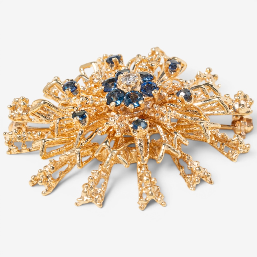 Image 756052_ALTMORE2.jpg, Product 756-052 / Price $4,695.00, Estate Originals 14K Yellow Gold Sapphire and Diamond Starburst Motif Brooch from Estate Originals on TSC.ca's Jewellery department