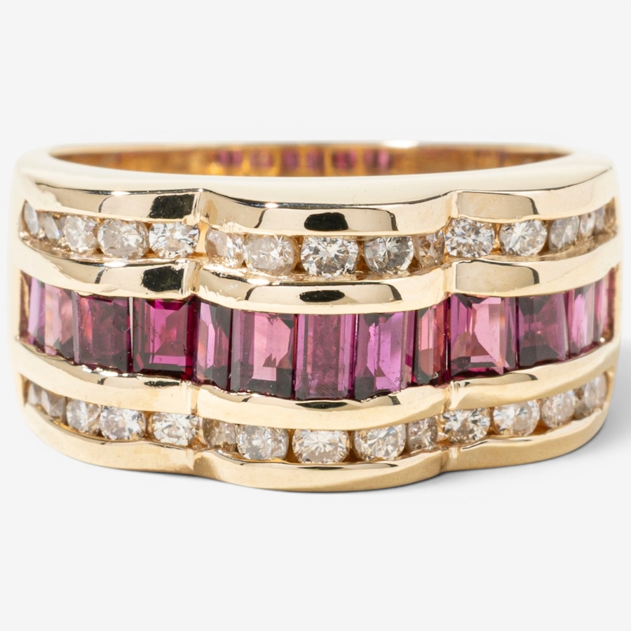 Image 756061.jpg, Product 756-061 / Price $3,695.00, Estate Originals 14K Yellow Gold Baguette-Cut Ruby and Diamond Wave Ring from Estate Originals on TSC.ca's Jewellery department
