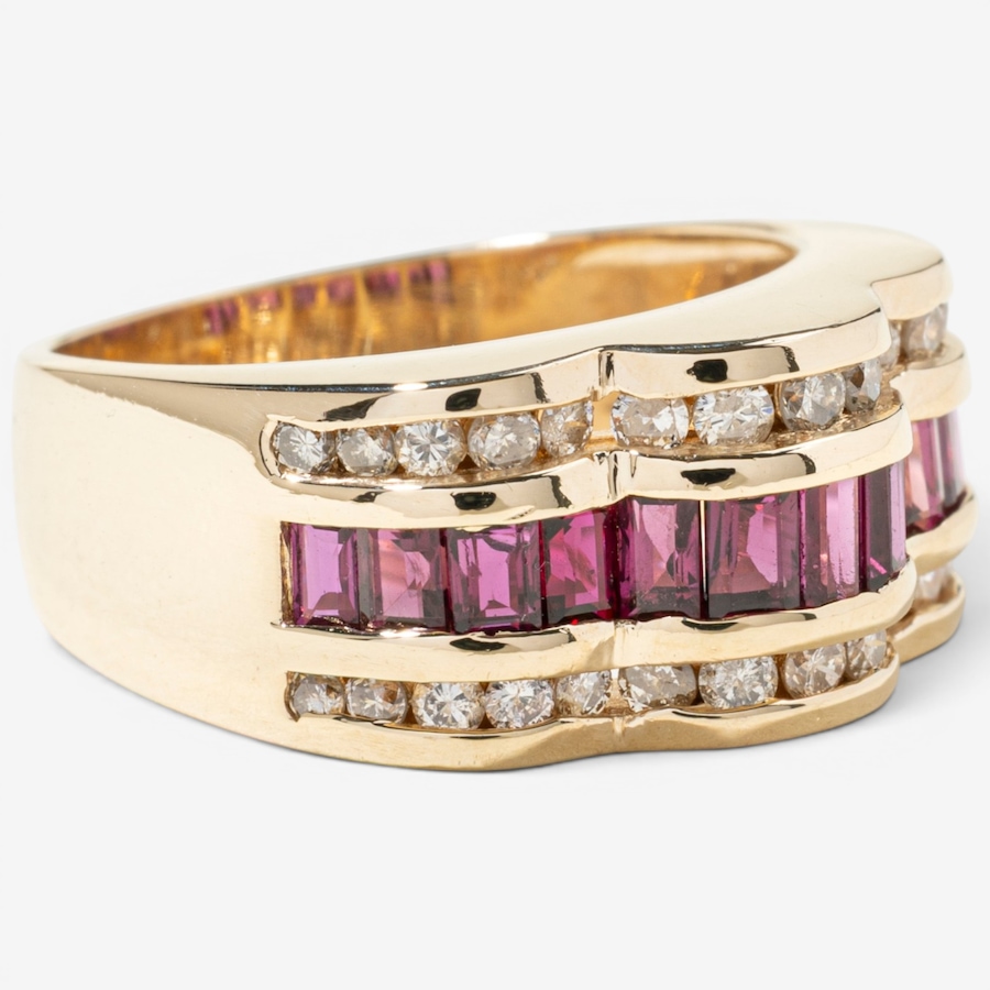 Image 756061_ALTMORE1.jpg, Product 756-061 / Price $3,695.00, Estate Originals 14K Yellow Gold Baguette-Cut Ruby and Diamond Wave Ring from Estate Originals on TSC.ca's Jewellery department