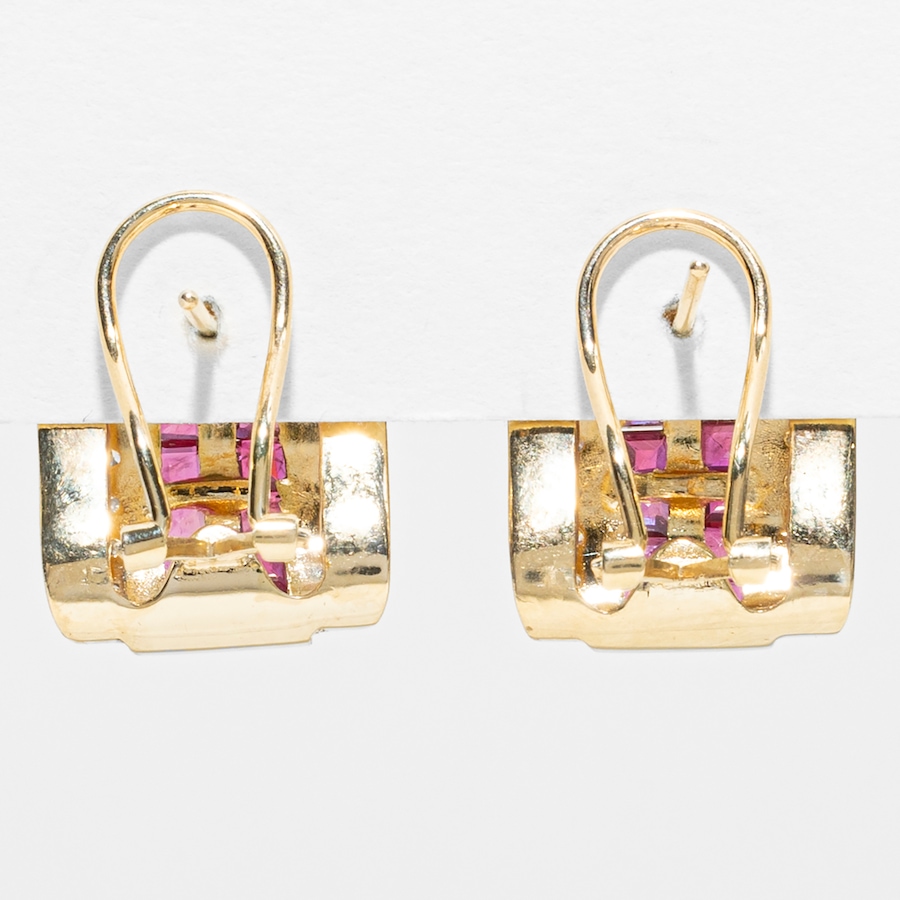 Image 756063_ALTMORE2.jpg, Product 756-063 / Price $3,688.00, Estate Originals 14K Yellow Gold Square-Cut Ruby and Diamond French Back Earrings from Estate Originals on TSC.ca's Jewellery department