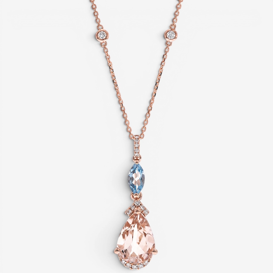 Image 756072.jpg, Product 756-072 / Price $1,129.99, 10K Rose Gold Pear Shape Morganite, Aquamarine & Diamond Pendant with Chain from Diamond Show on TSC.ca's Jewellery department