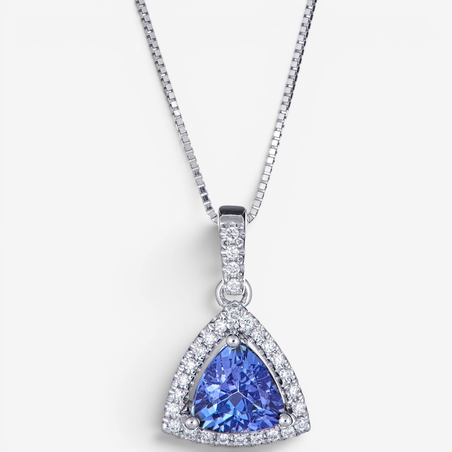 Image 756074.jpg, Product 756-074 / Price $1,499.99, 10K White Gold Trillion Shape Tanzanite & Diamond Pendant with Chain from Diamond Show on TSC.ca's Jewellery department