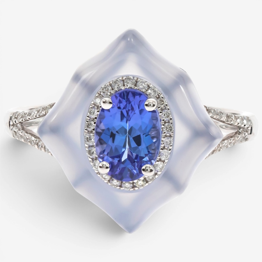 Image 756077.jpg, Product 756-077 / Price $1,999.99, 14K White Gold Tanzanite, Chalcedony & Diamond Ring from Diamond Show on TSC.ca's Jewellery department
