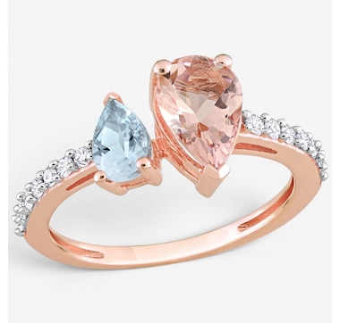 Jewel of a Deal 14K Rose Gold Morganite, Aquamarine and Diamond Ring