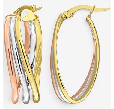 Jewel of a Deal 10K Tri-Gold 3-Row Hoop Earrings
