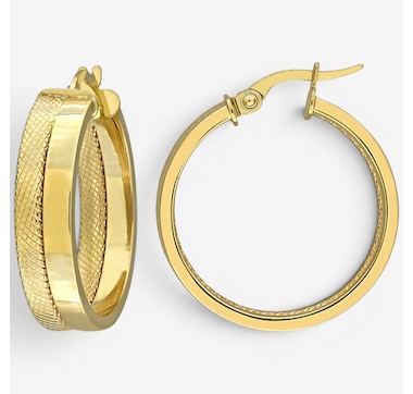 Jewel of a Deal 10K Yellow Gold Half Textured Hoop Earrings
