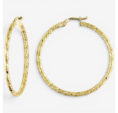 Jewel of a Deal 10K Yellow Gold Hammered Design Hoop Earrings