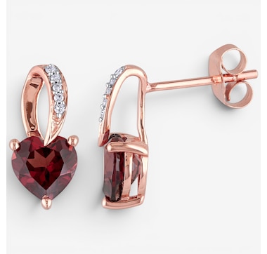 Jewel of a Deal 10K Rose Gold Garnet and Diamond Heart Stud Earrings