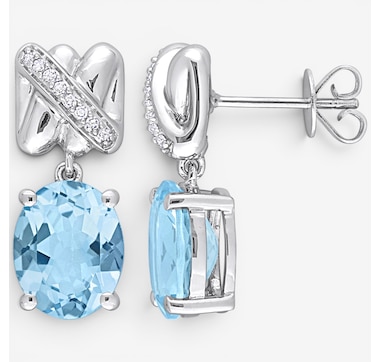 Jewel of a Deal 14K White Gold Sky Blue Topaz Diamond Drop Earrings