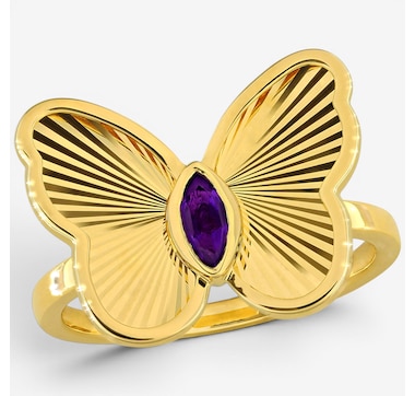 Jewel of a Deal 10K Yellow Gold Amethyst Butterfly Shape Ring