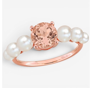 Jewel of a Deal 10K Rose Gold Morganite and Cultured Freshwater Pearl Ring