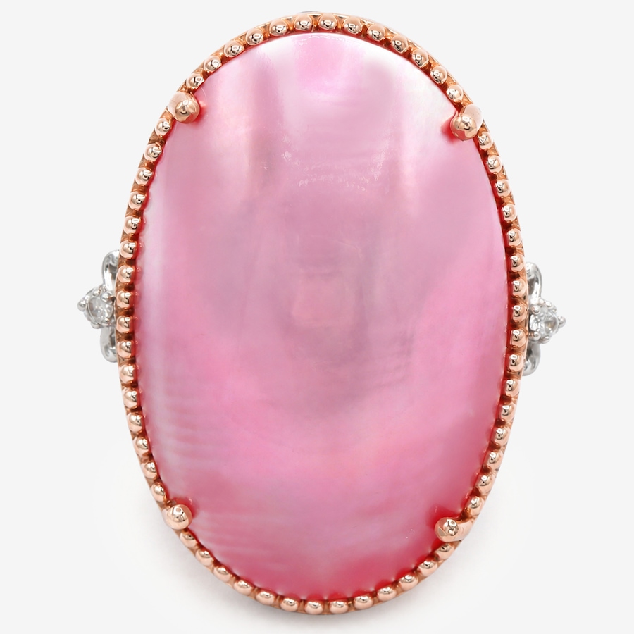 Image 756405.jpg, Product 756-405 / Price $319.99, Gems En Vogue Palladium Silver Pink Mabe Shell & White Zircon Ring from Gems En Vogue on TSC.ca's Jewellery department