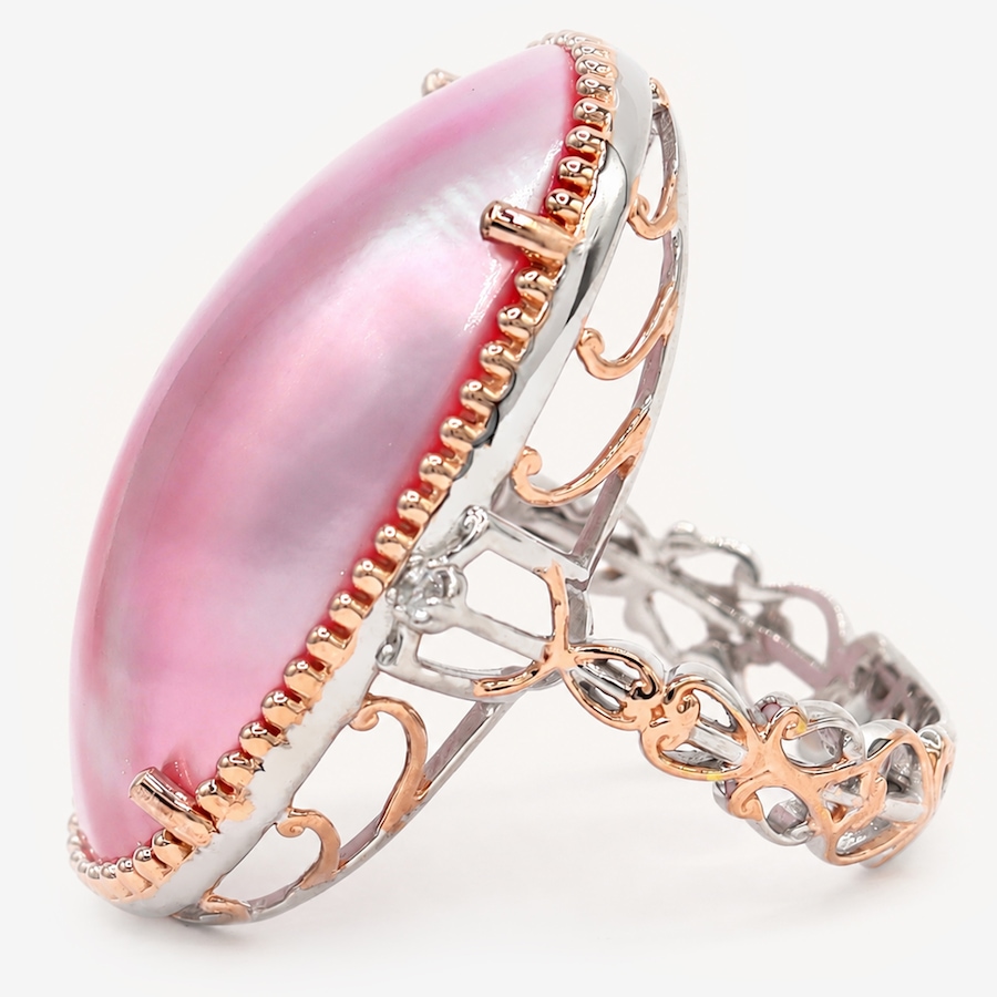 Image 756405_ALTMORE1.jpg, Product 756-405 / Price $319.99, Gems En Vogue Palladium Silver Pink Mabe Shell & White Zircon Ring from Gems En Vogue on TSC.ca's Jewellery department