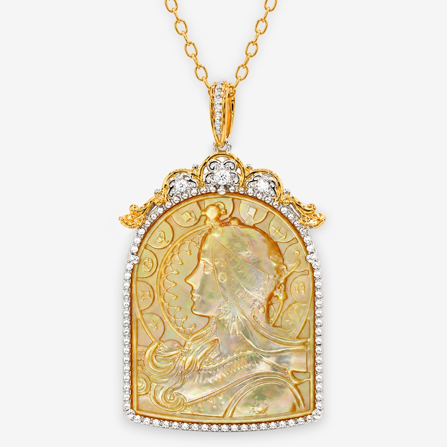 Image 756408.jpg, Product 756-408 / Price $339.99, Gems En Vogue Palladium Silver Yellow Mother of Pearl & White Zircon Pendant With Chain from Gems En Vogue on TSC.ca's Jewellery department