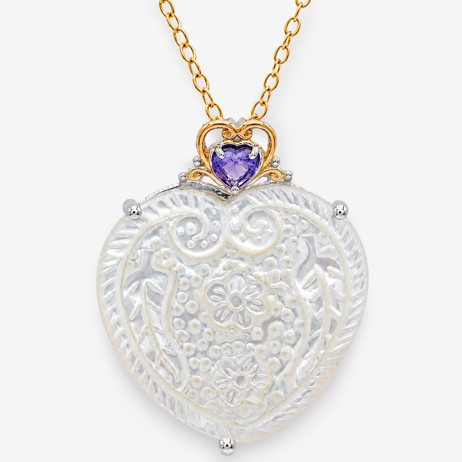 Image 756409.jpg, Product 756-409 / Price $279.99, Gems En Vogue Palladium Silver Carved White Mother of Pearl With Tanzanite Pendant With Chain from Gems En Vogue on TSC.ca's Jewellery department
