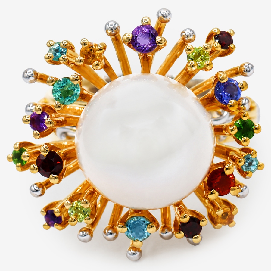 Image 756410.jpg, Product 756-410 / Price $389.99, Gems En Vogue Palladium Silver White Edison Pearl & Multi Gemstone Ring from Gems En Vogue on TSC.ca's Jewellery department