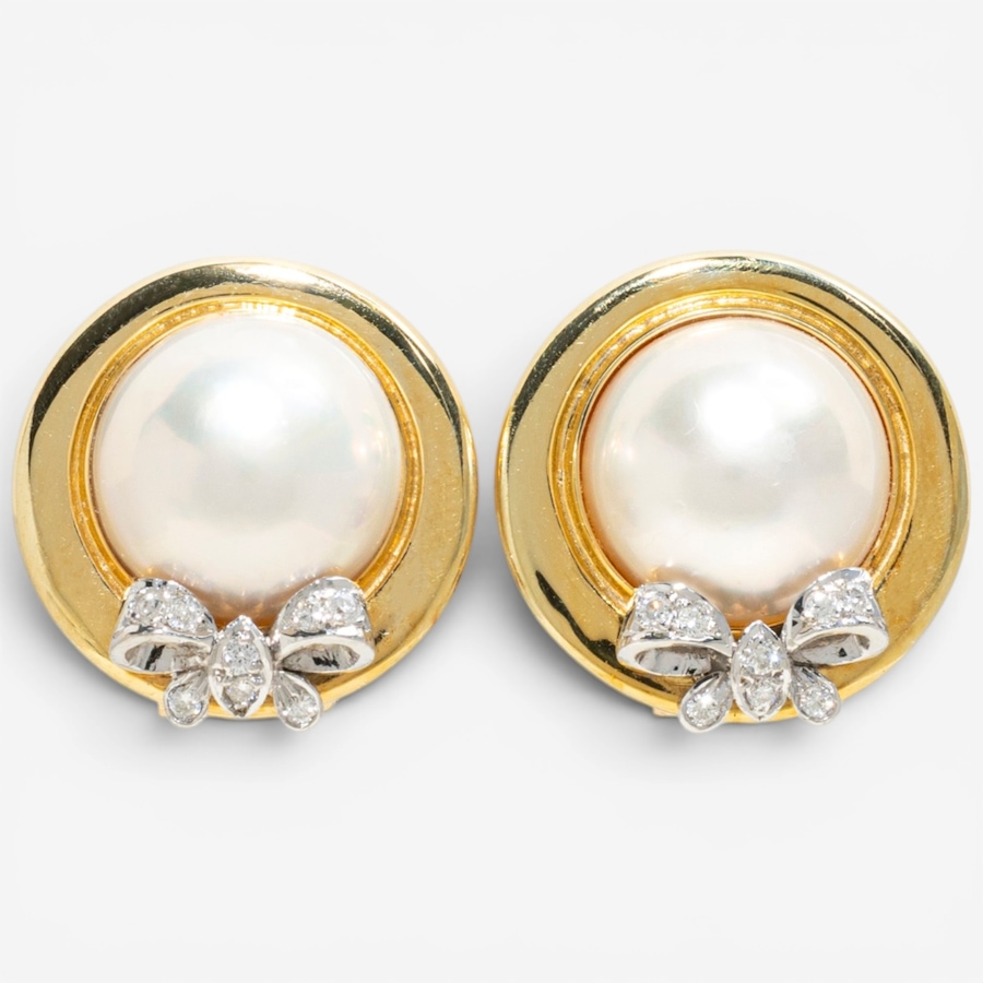 Image 756582.jpg, Product 756-582 / Price $1,995.00, Estate Originals 14K Yellow Gold Mabe Pearl and Diamond Bow French Back Earrings from Estate Originals on TSC.ca's Jewellery department