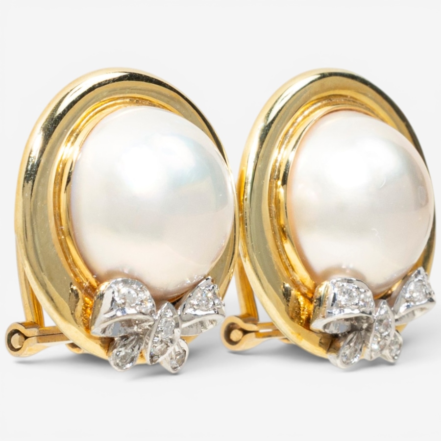 Image 756582_ALTMORE1.jpg, Product 756-582 / Price $1,995.00, Estate Originals 14K Yellow Gold Mabe Pearl and Diamond Bow French Back Earrings from Estate Originals on TSC.ca's Jewellery department