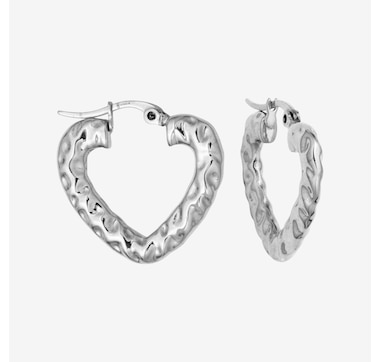 STEELX 18K Yellow Gold Ion Plate Crinkled Heart Hoop Earrings