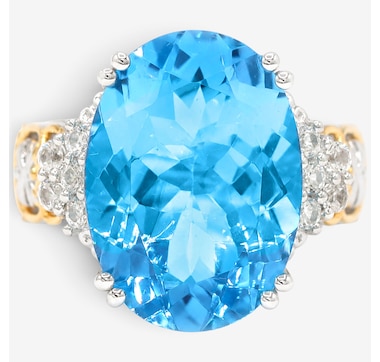 Gems En Vogue Palladium Silver Blue Topaz &amp; White Zircon Ring