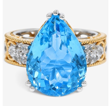 Gems En Vogue Palladium Silver Blue Topaz &amp; White Zircon Ring
