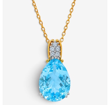 Gems En Vogue Palladium Silver Blue Topaz &amp; White Zircon Pendant