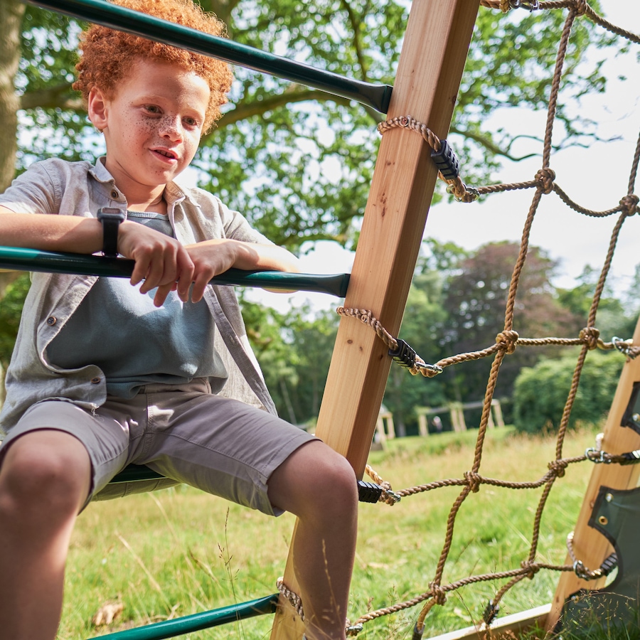 Image 761680_ALTMORE2.jpg, Product 761-680 / Price $999.99, Plum Wooden Climbing Pyramid with Swing Arm, Swing Set, Ladders, Rock Wall  and 8' Wave Slide from Plum on TSC.ca's Home & Garden department