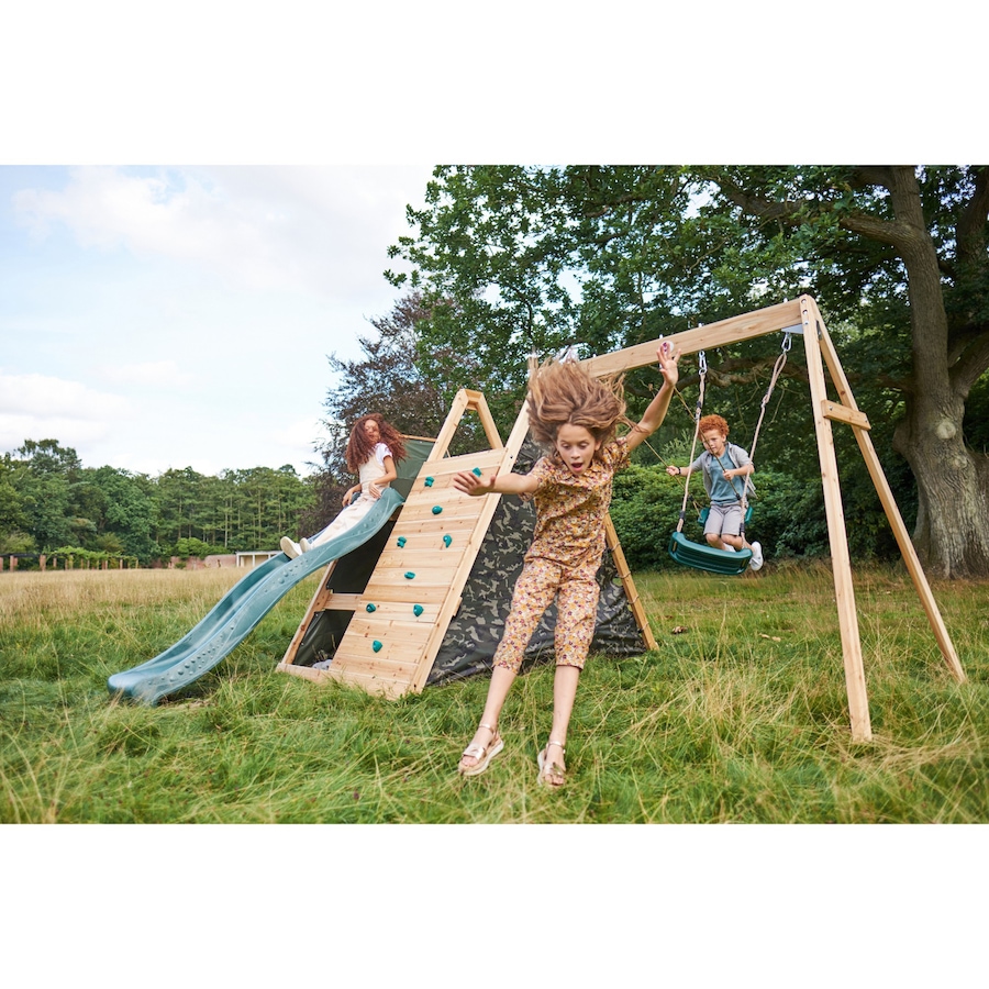 Image 761680_ALTMORE5.jpg, Product 761-680 / Price $999.99, Plum Wooden Climbing Pyramid with Swing Arm, Swing Set, Ladders, Rock Wall  and 8' Wave Slide from Plum on TSC.ca's Home & Garden department