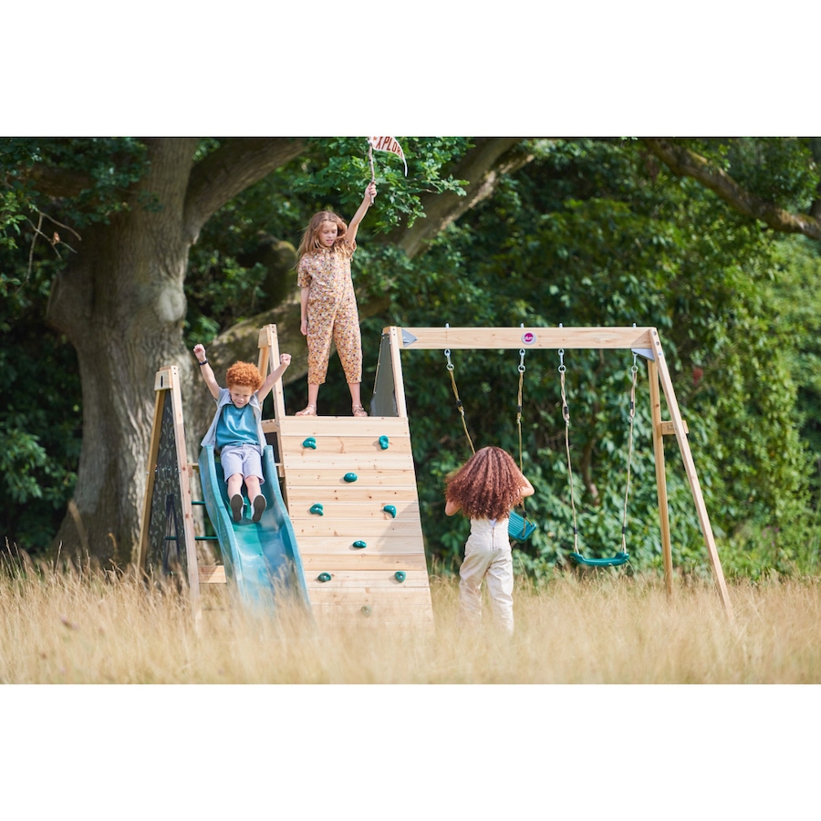 Image 761680_ALTMORE6.jpg, Product 761-680 / Price $999.99, Plum Wooden Climbing Pyramid with Swing Arm, Swing Set, Ladders, Rock Wall  and 8' Wave Slide from Plum on TSC.ca's Home & Garden department