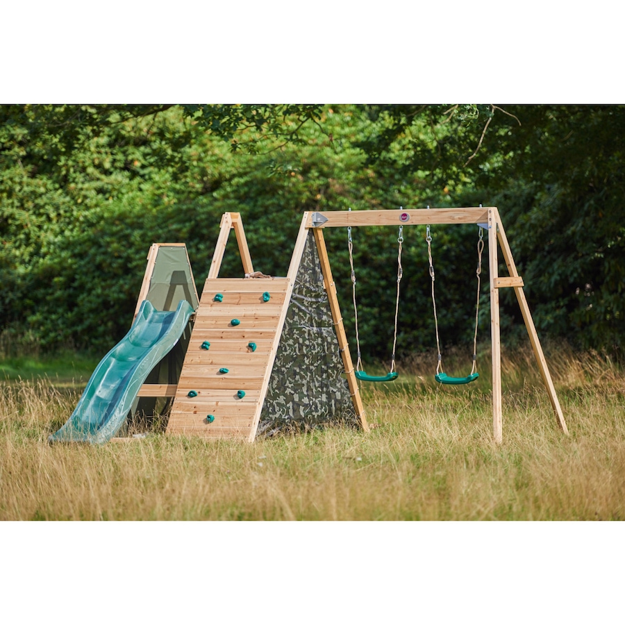 Image 761680_ALTMORE8.jpg, Product 761-680 / Price $999.99, Plum Wooden Climbing Pyramid with Swing Arm, Swing Set, Ladders, Rock Wall  and 8' Wave Slide from Plum on TSC.ca's Home & Garden department