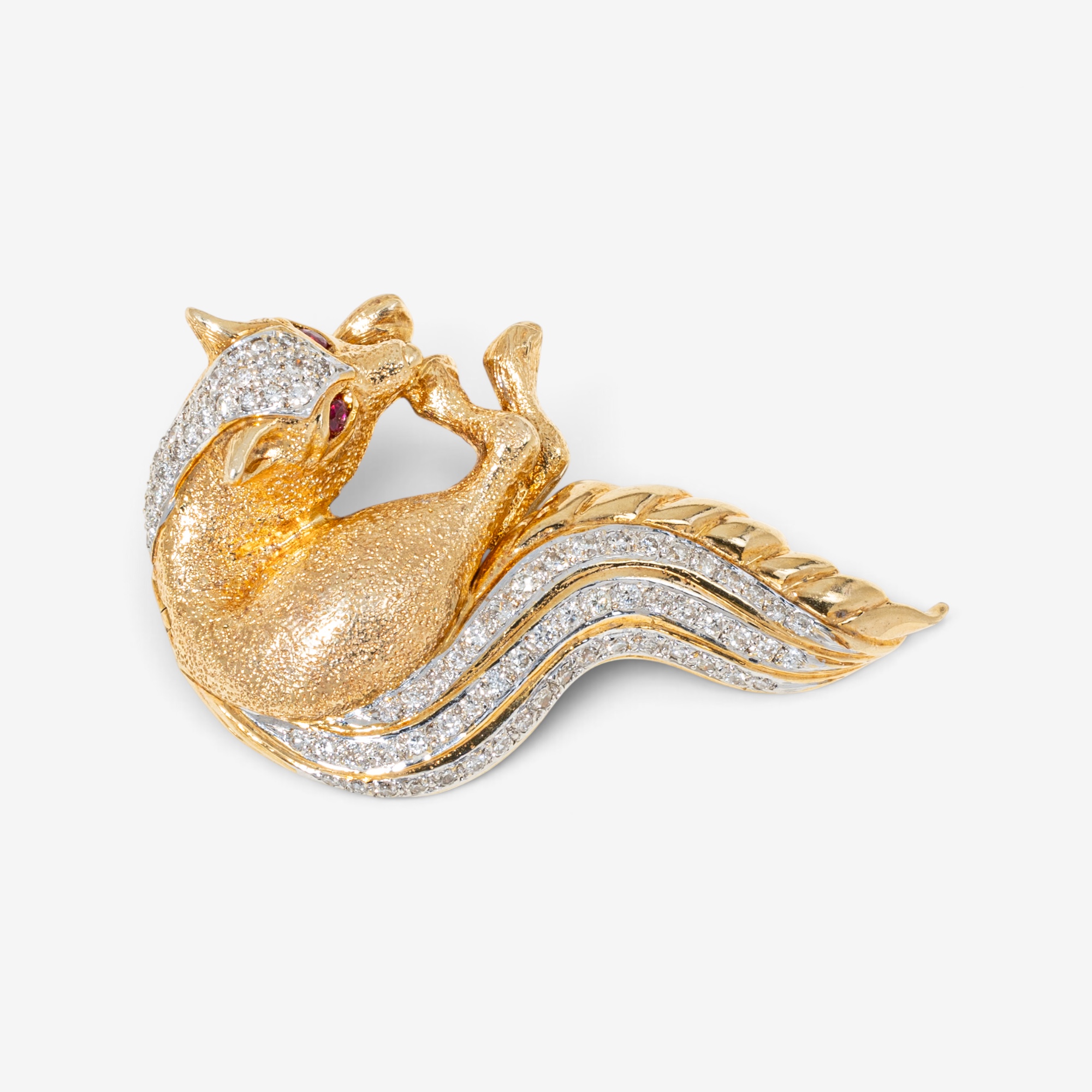 Estate Originals 14K Yellow Gold Diamond-Set Fox Motif Brooch