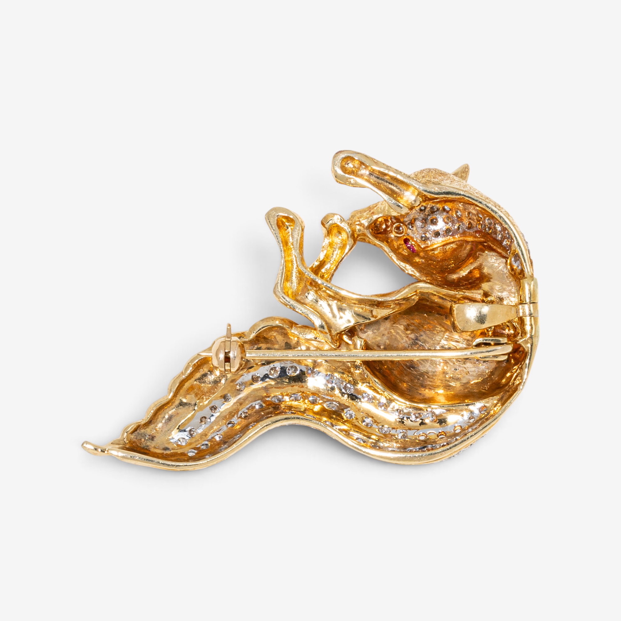 Estate Originals 14K Yellow Gold Diamond-Set Fox Motif Brooch