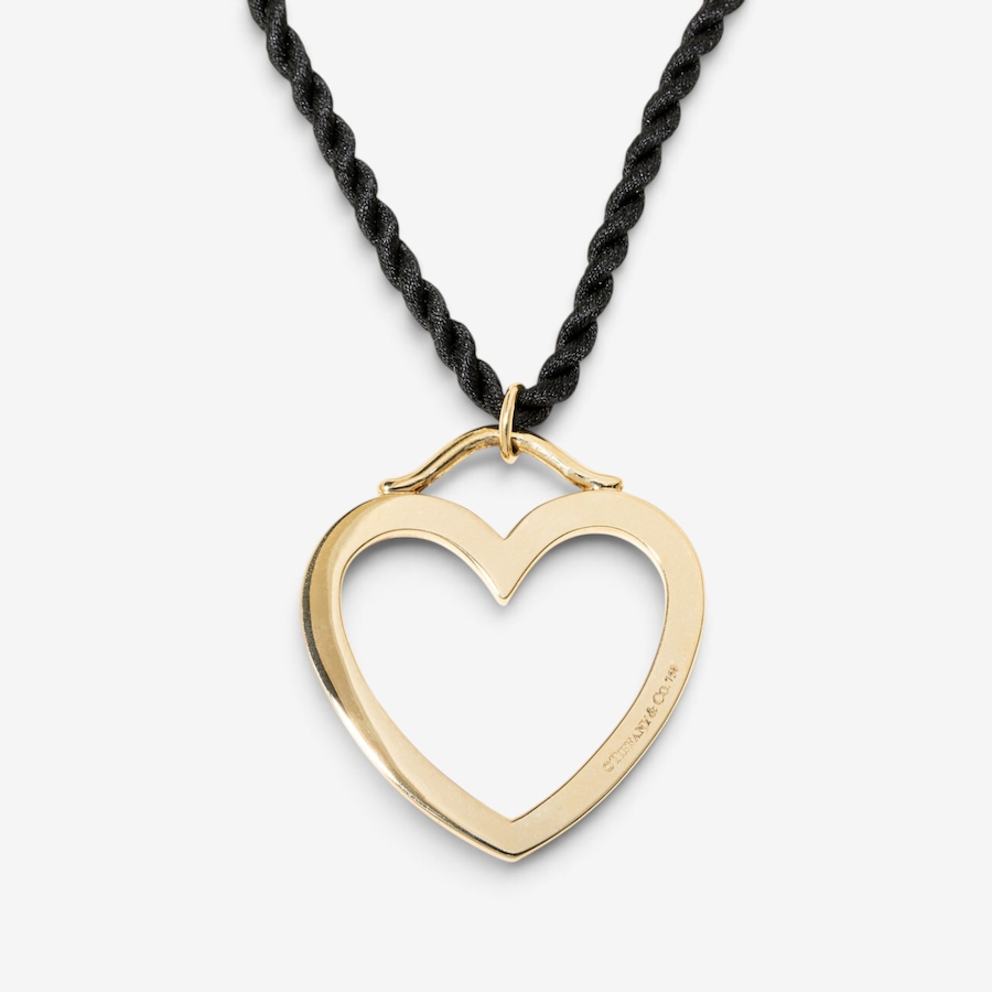Image 766151.jpg, Product 766-151 / Price $4,488.00, Estate Originals 18K Yellow Gold Tiffany & Co. Open Heart Pendant with Black Cord from Estate Originals on TSC.ca's Jewellery department