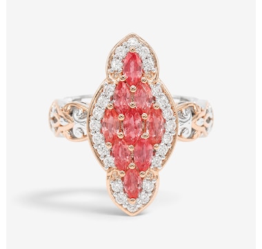 Gems en Vogue Palladium Silver Padparadscha Sapphire and White Zircon Ring