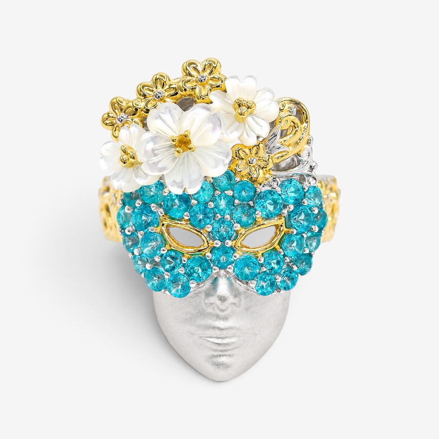 Image 766177.jpg, Product 766-177 / Price $349.99, Gems en Vogue Palladium Silver Paraiba Topaz and Mother of Pearl Venice Carnival Ring from Gems En Vogue on TSC.ca's Jewellery department