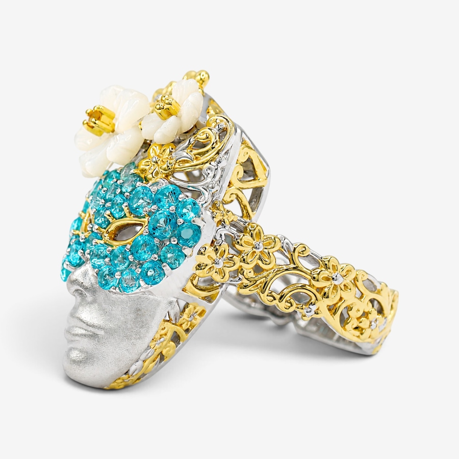 Image 766177_ALTMORE2.jpg, Product 766-177 / Price $349.99, Gems en Vogue Palladium Silver Paraiba Topaz and Mother of Pearl Venice Carnival Ring from Gems En Vogue on TSC.ca's Jewellery department