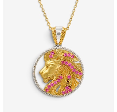 Gems en Vogue Palladium Silver Pink Topaz Lion Necklace