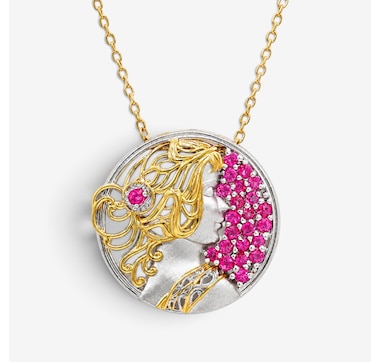 Gems en Vogue Palladium Silver Sculpted Lady Pink Topaz Pendant With Chain