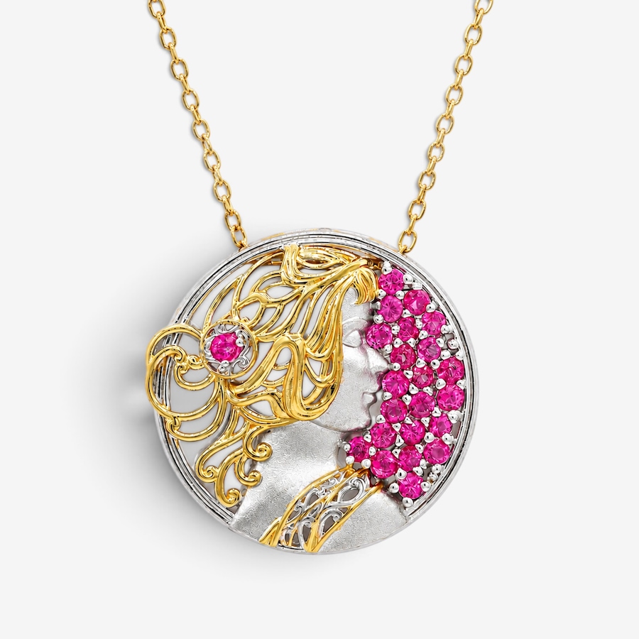 Image 766180.jpg, Product 766-180 / Price $349.99, Gems en Vogue Palladium Silver Sculpted Lady Pink Topaz Pendant With Chain from Gems En Vogue on TSC.ca's Jewellery department