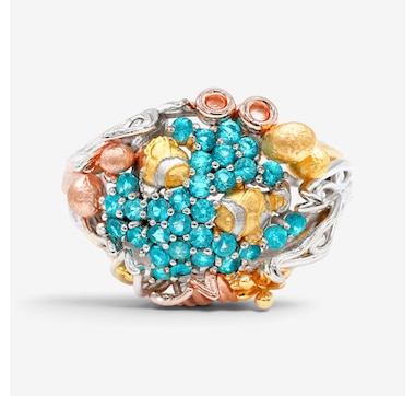 Gems en Vogue Palladium Silver Paraiba Topaz Sea of Life Ring