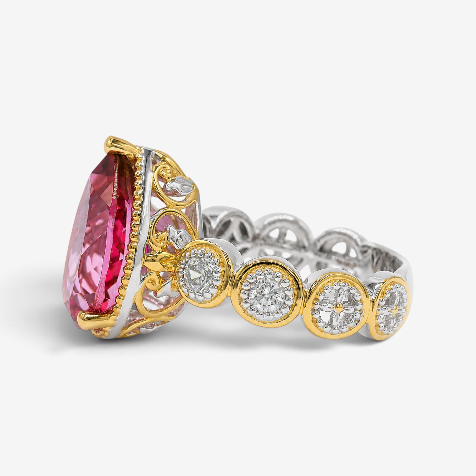 Gems en Vogue Palladium Silver Pink Topaz and White Zircon Ring