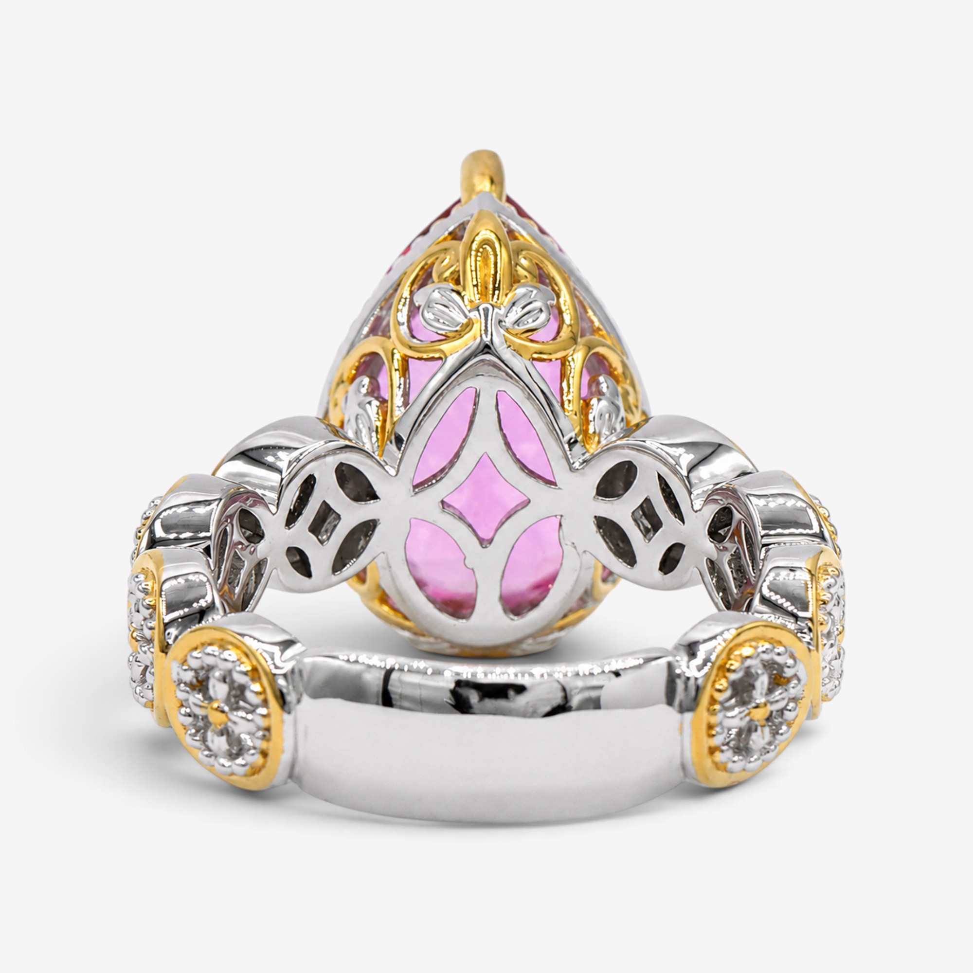 Gems en Vogue Palladium Silver Pink Topaz and White Zircon Ring