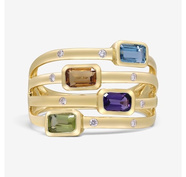 14K Yellow Gold Multi Coloured Amethyst Ring
