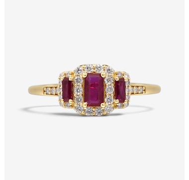 14K Yellow Gold Ruby Trinity Ring