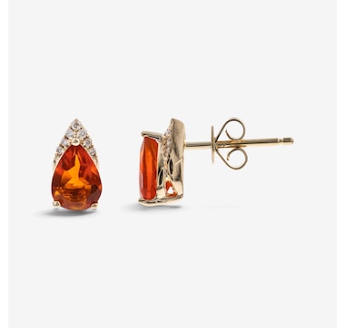 14K Yellow Gold Fire Opal Stud Earrings